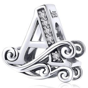 Solid 925 Sterling Silver Vintage Inspired Antique Alphabet Charm A