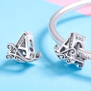 Solid 925 Sterling Silver Vintage Inspired Antique Alphabet Charm A