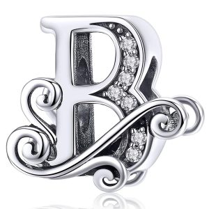 Solid 925 Sterling Silver Vintage Inspired Antique Alphabet Charm B