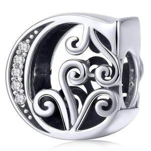 Solid 925 Sterling Silver Vintage Inspired Antique Alphabet Charm C