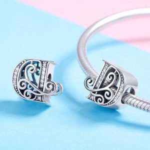Solid 925 Sterling Silver Vintage Inspired Antique Alphabet Charm D