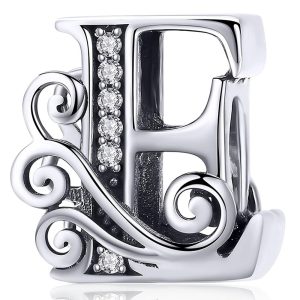 Solid 925 Sterling Silver Vintage Inspired Antique Alphabet Charm E