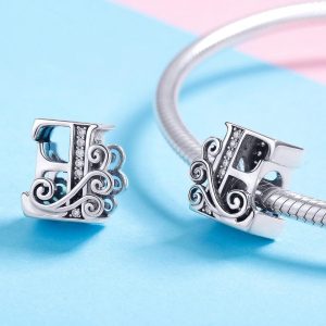 Solid 925 Sterling Silver Vintage Inspired Antique Alphabet Charm E
