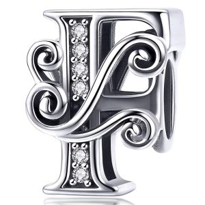 Solid 925 Sterling Silver Vintage Inspired Antique Alphabet Charm F