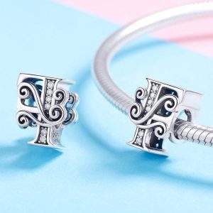 Solid 925 Sterling Silver Vintage Inspired Antique Alphabet Charm F