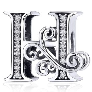 Solid 925 Sterling Silver Vintage Inspired Antique Alphabet Charm H