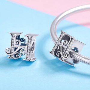 Solid 925 Sterling Silver Vintage Inspired Antique Alphabet Charm H