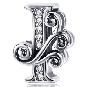 Solid 925 Sterling Silver Vintage Inspired Antique Alphabet Charm I