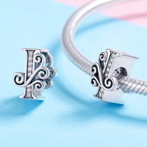 Solid 925 Sterling Silver Vintage Inspired Antique Alphabet Charm I