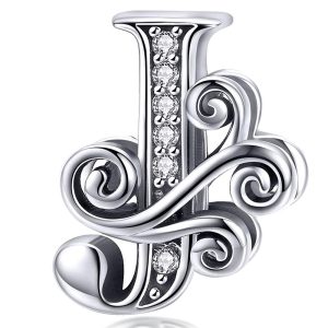 Solid 925 Sterling Silver Vintage Inspired Antique Alphabet Charm J