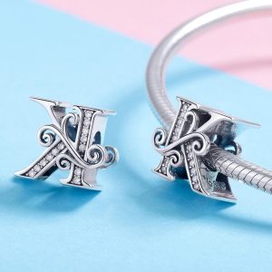 Solid 925 Sterling Silver Vintage Inspired Antique Alphabet Charm K