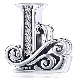 Solid 925 Sterling Silver Vintage Inspired Antique Alphabet Charm L