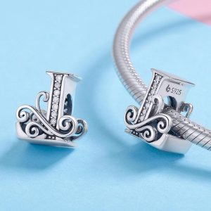 Solid 925 Sterling Silver Vintage Inspired Antique Alphabet Charm L