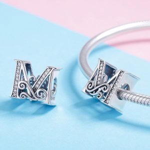 Solid 925 Sterling Silver Vintage Inspired Antique Alphabet Charm M