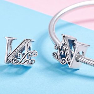 Solid 925 Sterling Silver Vintage Inspired Antique Alphabet Charm N