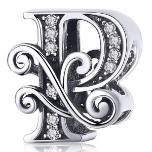 Solid 925 Sterling Silver Vintage Inspired Antique Alphabet Charm P
