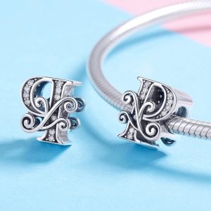 Solid 925 Sterling Silver Vintage Inspired Antique Alphabet Charm P