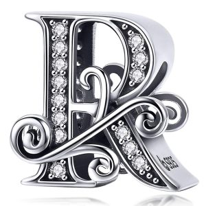 Solid 925 Sterling Silver Vintage Inspired Antique Alphabet Charm R