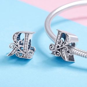 Solid 925 Sterling Silver Vintage Inspired Antique Alphabet Charm R