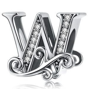 Solid 925 Sterling Silver Vintage Inspired Antique Alphabet Charm W