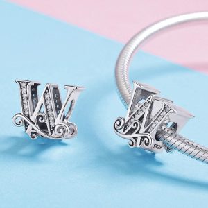 Solid 925 Sterling Silver Vintage Inspired Antique Alphabet Charm W
