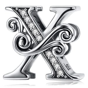 Solid 925 Sterling Silver Vintage Inspired Antique Alphabet Charm X