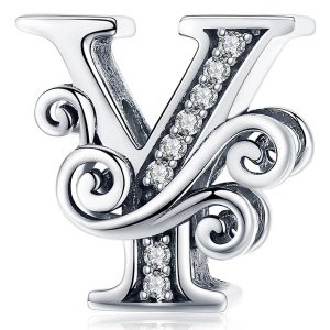 Solid 925 Sterling Silver Vintage Inspired Antique Alphabet Charm Y