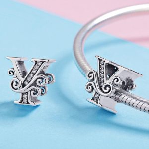 Solid 925 Sterling Silver Vintage Inspired Antique Alphabet Charm Y