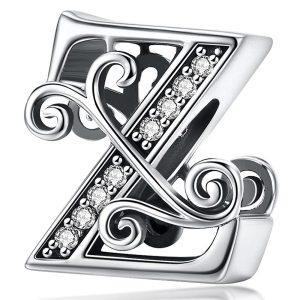 Solid 925 Sterling Silver Vintage Inspired Antique Alphabet Charm Z