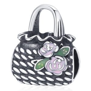 Solid 925 Sterling Silver Exclusive Floral Handbag Pandora Inspired Bead Charm