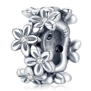 Solid 925 Sterling Silver Festive Floral Pandora Inspired Bead Charm