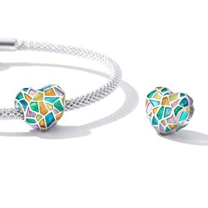Solid 925 Sterling Silver Catholic Stained Glass Heart Charm