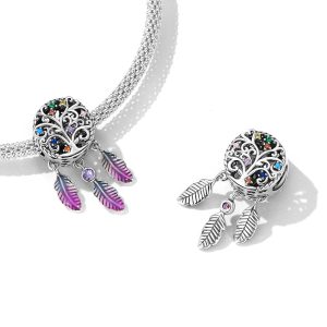 Solid 925 Sterling Silver Tree of Life Dream Catcher Charm
