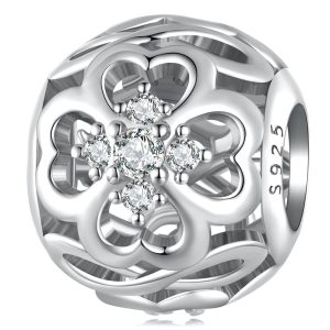 Solid 925 Signature Silver Crystal Clover Charm