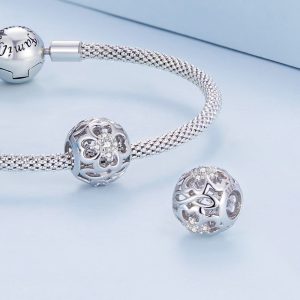 Solid 925 Signature Silver Crystal Clover Charm