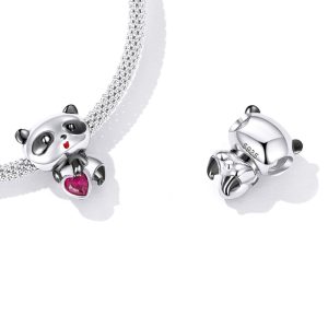 Solid 925 Signature Silver Panda With Pink Charm