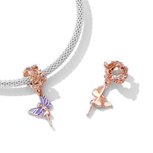 Solid 925 Signature Silver Dressed Up Thumbelina Butterfly Charm
