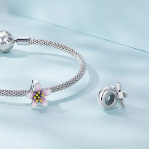 Solid 925 Signature Silver Gift Of Sakura Charm