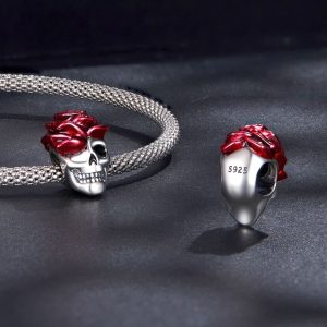 Solid 925 Signature Silver Romeo In Grave Skull Charm