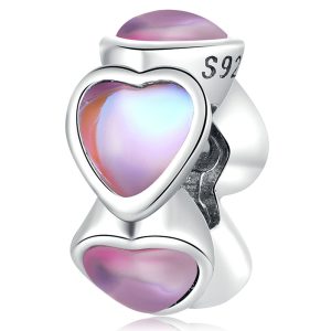 Solid 925 Signature Silver Puffy Hearts Charm