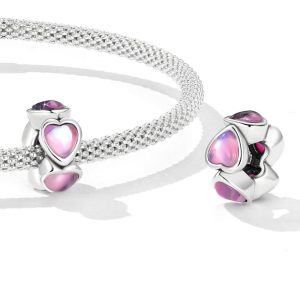 Solid 925 Signature Silver Puffy Hearts Charm