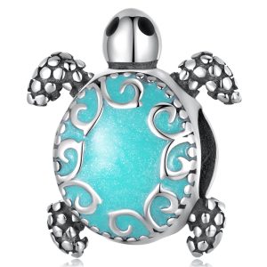 Solid 925 Signature Silver Ocean Embrace Turtle Charm
