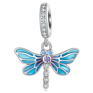 Solid 925 Signature Silver Dragonfly At Disco Charm