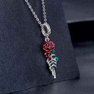 Solid 925 Signature Silver Red Rosy Rose Charm