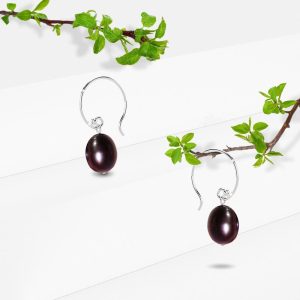 Solid 925 Sterling Silver Freshwater Pearl Drop Earrings Black