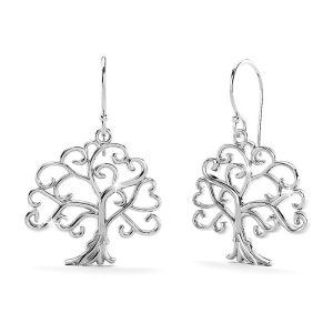 Solid 925 Sterling Silver Heart Shaped Tree Leaves Dangle Earrings