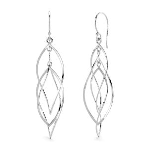 Solid 925 Sterling Silver Twisted Open Leaves Dangle Earrings