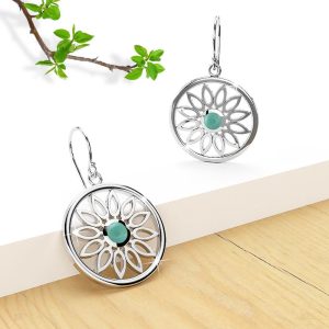 Solid 925 Sterling Silver Round Turquoise Howlite Dangle Earrings