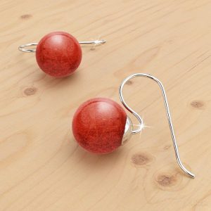 Solid 925 Sterling Silver Red Sponge Coral Earrings