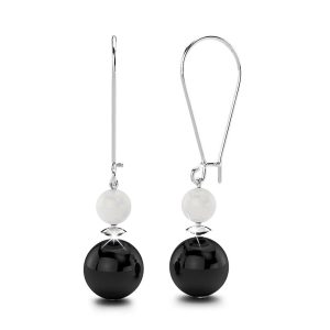 Solid 925 Sterling Silver Combo Black and White Agate Drop Earrings
